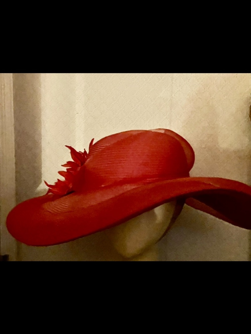 New August 18” Red Wide-Brim Women's Floral Accent Hat is So Stylish. - Picture 2 of 8